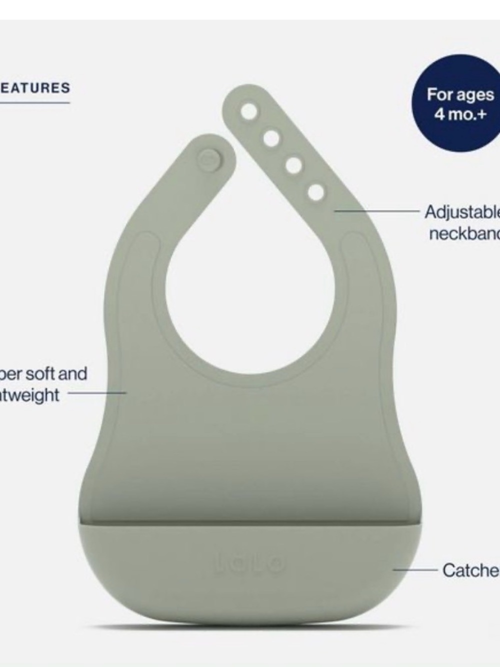 Lalo Silicone Bib in Sage Green - Adjustable Pocket Bib set of 2